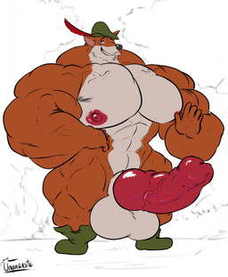 5_fingers abs anthro balls biceps big_balls big_knot big_muscles big_nipples big_pecs big_penis biped black_nose clothed clothing erection fingers footwear fur genitals hat headgear headwear huge_balls huge_knot huge_muscles huge_pecs huge_penis hyper hyper_balls hyper_genitalia hyper_muscles hyper_pecs hyper_penis knot looking_at_viewer male muscular muscular_anthro muscular_male nipples orange_body orange_fur pecs penis pink_nipples pink_penis shoes simple_background smile solo teeth thick_penis thick_thighs vein veiny_muscles veiny_penis white_balls white_body white_fur uniparasite disney robin_hood_(disney) robin_hood canid canine fox mammal red_fox true_fox 2018 hi_res signature