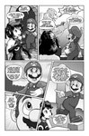 battlement big_nose black_sclera border bowsette_meme breasts button_(fastener) chain chain_chomp chompy_(pencils) clothing collar comic crown demon dialogue dress english_text facial_hair female focus_lines footwear fungus gloves handwear hat headgear headwear hi_res horn human humanoid jugem_(pencils) koopa male mammal mario mario_bros medium_hair meme monochrome mountain muscular muscular_male mushroom mustache nintendo overalls pencils_(artist) pigtails scalie sharp_teeth shell shoes small_breasts speech_bubble stairs super_crown teeth text white_border