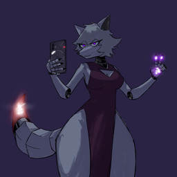 anthro breasts cleavage cleavage_cutout clothed clothing cutout electronics female front_cutout gesture grey_hair hair hand_gesture holding_object holding_phone machine narrowed_eyes nothing_phone pawpads pelvic_curtain phone robotic_joints selfie smile solo thick_thighs v_sign white_body wide_hips 10ne-v nothing_(company) alexa_(10ne-v) android canid canine fox living_machine mammal robot 1:1 animated hi_res short_playtime sound video