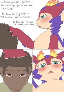 blush computer dialogue duo electronics feral fire genitals green_eyes imminent_bestiality imminent_sex male male/male red_body scales simple_background tail text white_background wings young gushoafterdark league_of_legends mythology riot_games tencent smolder_(lol) dragon human mammal mythological_creature mythological_scalie scalie absurd_res comic digital_media_(artwork) english_text hi_res