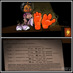 3_toes anthro beak blush embarrassed feet feet_up female foot_focus foot_on_table furniture looking_away musk shoes_removed smell_profile smelly smelly_feet soles solo space_helmet stink_fumes table toes blarf022 five_nights_at_freddy's freddy_in_space_3 scottgames chica_(fnaf) space_chica_(fnaf) avian bird chicken galliform phasianid 2026 absurd_res hi_res