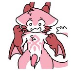 anthro genitals horn male penis pink_body pink_penis shocked simple_background solo tail thick_thighs white_background white_eyes wings dragontim mythology pink_wyvern_(changed) dragon mythological_creature mythological_scalie scalie