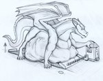 belly big_belly booth feral feral_pred fully_inside horn huge_belly hyper hyper_belly imprint larger_feral macro_pred male male_pred size_difference tail vore wings thatgryphonguy european_mythology mythology tyrris_(emberknight) dragon mythological_creature mythological_scalie scalie western_dragon traditional_media_(artwork)