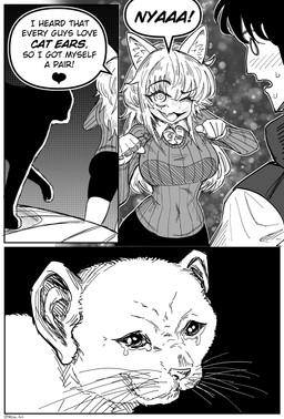 5_fingers bodily_fluids bottomwear breasts butt cat_with_human_ears clothed clothing crying dialogue female feral fingers hair human_ears humor one_eye_closed open_mouth pose speech_bubble tears text tongue topwear whiskers nhim animal_humanoid cat_humanoid domestic_cat felid felid_humanoid feline feline_humanoid felis human humanoid mammal mammal_humanoid 2025 comic english_text hi_res monochrome
