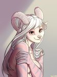 5_fingers anthro breasts female fingers hair horn pink_eyes pink_nose smile solo white_hair taurusart felid hybrid mammal digital_media_(artwork) hi_res