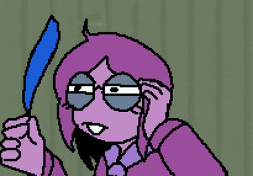 adjusting_glasses animated_gif blue_body blue_feathers blush buckteeth clothing embarrassed eyelashes eyewear feather_in_mouth feathers flower glasses hair holding_feather licking looking_aside movie_reference open_mouth plant purple_body purple_clothing purple_hair solo teeth tongue macheesecheese_(artist) blue_sky_studios deltarune rio_(series) undertale_(series) seth_(deltarune) elemental_creature elemental_humanoid flora_fauna flower_creature humanoid seven_flowers 2d_animation animated short_playtime nonbinary_(lore)
