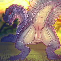 all_fours anus blue_body blue_scales bodily_fluids butt female female_feral feral genital_fluids genitals hair looking_at_viewer looking_back looking_back_at_viewer open_mouth orange_sclera presenting presenting_hindquarters pupils raised_tail scales sharp_teeth slit_pupils solo tail teeth vaginal_fluids vulva white_hair dimwitdog capcom monster_hunter mythology dragon fanged_wyvern mythological_creature mythological_scalie scalie tobi-kadachi 1:1 2020 absurd_res hi_res