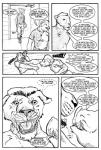 anthro chokehold claws clothed clothing dialogue duo fight fur male open_mouth pain profanity simple_background teeth text tongue mulefoot slop domestic_pig felid lion mammal pantherine suid suine sus_(pig) wild_boar black_and_white comic english_text monochrome traditional_media_(artwork)