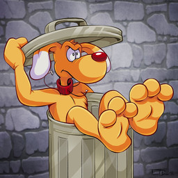 3_toes anthro biped collar collar_only container detailed_background dipstick_ears ear_markings feet fur in_container in_trash inside_trash_can looking_forward male male_anthro multicolored_ears nude nude_anthro nude_male pronounced_browridge red_collar red_nose solo three-quarter_view toes toony trash_can two_tone_ears white_body white_ears white_fur yellow_body yellow_ears yellow_fur teaselbone dic_entertainment inspector_gadget_(franchise) brain_(inspector_gadget) canid canine canis domestic_dog mammal 1:1 2020 digital_drawing_(artwork) digital_media_(artwork) shaded signature