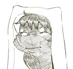 annoyed anthro bedding black_body black_fur blanket fangs female fur humanoid_pointy_ears pointy_ears sharp_teeth simple_background solo teeth smekbo missy_(napalm_express) mammal monster wolficus graphite_(artwork) sketch traditional_media_(artwork)