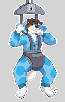 4_toes 5_fingers ageplay anthro baby_bouncer biped black_nose blue_eyes brown_body brown_fur clothed clothing feet fingers fur infantilism lock looking_at_viewer male multicolored_body multicolored_fur onesie orange_body orange_fur pajamas roleplay simple_background smile solo sucking thumb_suck toes white_body white_fur bottlebear blue's_clues nickelodeon axel_(axeltheaussie) axelafterdaycare australian_shepherd canid canine canis domestic_dog herding_dog mammal pastoral_dog sheepdog 2020 digital_drawing_(artwork) digital_media_(artwork) hi_res