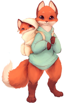 4_toes ambiguous_gender anthro backpack barefoot black_body black_fur carrying_another cheek_tuft clothing dipstick_tail duo facial_tuft feet fur green_clothing green_topwear head_tuft larger_ambiguous leg_markings looking_at_viewer markings multicolored_tail orange_body orange_fur simple_background size_difference smaller_ambiguous socks_(marking) tail tail_markings tan_body tan_fur toes topwear tuft white_background white_tail_tip young young_anthro color_fox canid canine fox mammal red_fox true_fox absurd_res full-length_portrait hi_res portrait