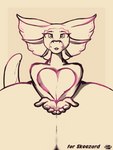 abstract_background anthro big_breasts breast_squish breasts cleavage clothed clothing female heart_symbol huge_breasts hyper hyper_breasts looking_at_viewer non-mammal_breasts nude open_hands solo squish tail thick_tail sandwichmaykr skea lizard reptile scalie 3:4 shaded simple_shading