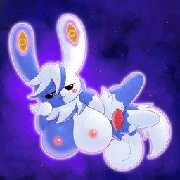 2_tails animal_genitalia animal_penis anthro bedroom_eyes big_breasts bilateral_gynandromorphism blue_body blue_fur blue_markings blush breasts cosmic_background feline_genitalia feline_penis front_view fur genetic_chimerism genitals herm huge_breasts intersex levitation looking_at_viewer markings multi_tail multicolored_body multicolored_fur narrowed_eyes nipples penis raised_leg seductive solo space space_background tail two_tone_body two_tone_fur vulva white_body white_fur white_markings espurr_tea nintendo pokemon pokemon_legends_z-a felid generation_9_pokemon mammal mega_evolution mega_meowstic pokemon_(species) 1:1 hi_res