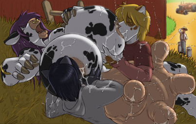 anthro big_teats big_udders bodily_fluids bovine_teats bovine_udders breastfeeding breasts breasts_and_teats collaborative collaborative_breastfeeding ear_piercing eyes_closed facial_piercing female group group_sex huge_teats huge_udders hyper hyper_teats hyper_udders lactating male male/female milk nipples nose_piercing nose_ring nude piercing projectile_lactation ring_piercing septum_piercing sex sucking teats threesome trio udders vein veiny_teats veiny_udders gideon belle_(gideon) bovid bovine cattle dairy_cattle felid holstein_friesian_cattle mammal 2010 digital_media_(artwork)