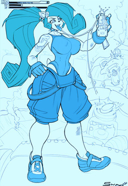 anthro beverage big_breasts bodily_fluids breasts female gameplay_mechanics gui health_bar nipples saliva saliva_string small_waist solo spiral spiral_eyes thick_thighs tongue tongue_out snao activision crash_bandicoot_(series) evil_coco bandicoot mammal marsupial hi_res
