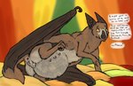 animal_genitalia anthro anus dialogue fully_sheathed fur genitals herm intersex looking_at_viewer markings membrane_(anatomy) membranous_wings mr_spices pregnant presenting pussy sheath solo speech_bubble talking_to_viewer tan_body tan_fur tan_markings teats text wings yellow_eyes welcometaco failbetter_games fallen_london curator_(species) hammerhead_bat english_text