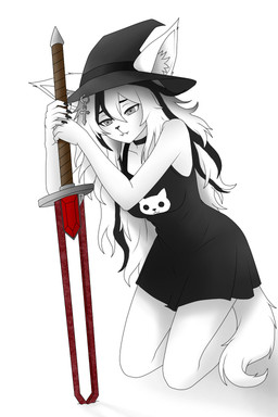 anthro female magic_user melee_weapon solo sword warrior weapon witch caucau123 nyra_(caucau123) felid feline mammal 2:3 hi_res