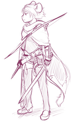 anthro belt bow_(weapon) cape clothing dagger hair holding_object holding_weapon male melee_weapon narrow_hips ranged_weapon simple_background solo tail tail_tuft thin_calves thin_legs thin_thighs tuft weapon white_background aogami mammal mouse murid murine rodent 2012 monochrome