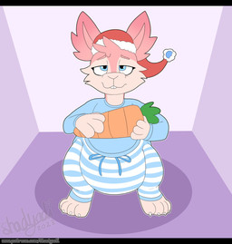 4_fingers 4_toes ambiguous_gender anthro big_diaper bottomwear buckteeth christmas_clothing christmas_headwear claws clean_diaper clothed clothing diaper diaper_fetish diaper_under_clothing feet fingers front_view fur half-closed_eyes hat head_tuft headgear headwear heart_symbol holding_object holding_plushie holidays huge_diaper multicolored_body multicolored_fur narrowed_eyes pajama_pants pajama_shirt pajamas pattern_bottomwear pattern_clothing pink_body pink_fur pink_inner_ear plushie santa_hat solo standing striped_bottomwear striped_clothing striped_pajamas stripes tan_body tan_fur teeth text tired toe_claws toes tuft wearing_diaper shadyadi christmas moon_(mrmoonmoo) lagomorph leporid mammal rabbit 2023 artist_name hi_res letterbox signature url