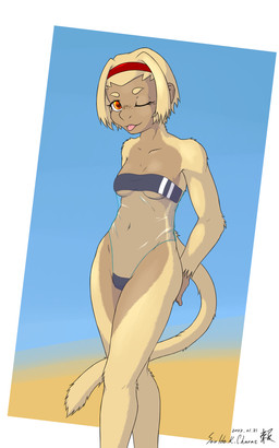 anthro breasts clothing female one-piece_swimsuit small_breasts solo swimwear translucent translucent_clothing translucent_swimwear under_boob sewlde gris_swimsuit meme_clothing yang-mei_(sewlde) haplorhine mammal monkey primate 5:8 hi_res meme