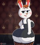 anthro big_breasts big_butt blush breasts brown_hair butt clothing female fur hair huge_butt leggings legwear lipstick looking_back makeup solo thick_thighs white_body white_fur loonynub animal_crossing nintendo tiffany_(animal_crossing) lagomorph leporid mammal rabbit 2023 hi_res