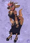 anthro antler_jewelry antlers clothing dress eyeshadow eyewear female footwear glasses gold_(metal) gold_jewelry high_heels hooves horn jewelry makeup raised_tail sandals shoes solo tail arwenscoots conditional_dnp hollow_hip_backless_chain_dress meme_clothing deer mammal hi_res meme