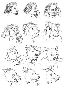 bodily_fluids crying feral male open_mouth pain scared solo species_transformation tears text transformation transformation_sequence kevira065 domestic_pig human mammal suid suine sus_(pig) 2022 absurd_res hi_res monochrome multiple_scenes
