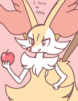 ambiguous_anthro ambiguous_gender anthro apple biped eyelashes flat_chested food fruit hand_on_hip holding_apple holding_food holding_fruit holding_object licking licking_lips nude_ambiguous nude_anthro object_in_tail plant simple_background snout solo standing stick stick_in_tail tail text tongue tongue_out gd-058 nintendo pokemon braixen canid generation_6_pokemon mammal pokemon_(species) 2018 aliasing binary_drawing digital_drawing_(artwork) digital_media_(artwork) english_text half-length_portrait japanese_description portrait translated_description unavailable_at_source female_(lore)