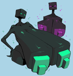 areola big_areola big_breasts big_nipples breasts duo female green_areola green_eyes green_nipples grey_body huge_breasts hyper hyper_breasts nipples not_furry nude purple_areola purple_eyes purple_nipples submarinechamomile microsoft minecraft mojang xbox_game_studios enderman humanoid hi_res