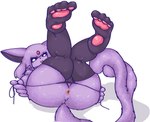 anthro anus butt clothed clothing feet female genitals legwear looking_at_viewer open_mouth pantyhose pawpads paws pink_body pokemorph pussy simple_background soles solo toes underwear underwear_only white_background ashi_foot nintendo pokemon eeveelution espeon generation_2_pokemon pokemon_(species) absurd_res hi_res