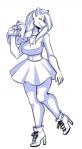 anthro biped bottomwear clothed clothing female fully_clothed looking_at_viewer skirt smile solo standing the_search_for_lost_wings canid canine mammal blue_and_white full-length_portrait monochrome portrait