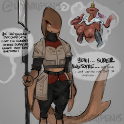 animal_genitalia animal_penis anthro armor bodily_fluids breasts canine_genitalia canine_penis clothing crown dialogue disembodied_penis equine_genitalia equine_penis erection erection_under_clothing fellatio female gangbang genital_fluids genitals glistening glistening_body glistening_breasts glistening_genitalia group group_sex guard headgear humanoid_genitalia humanoid_penis leaking_penis leaking_precum male medial_ring nipples oral penile penis precum queen royalty sex speech_bubble tapering_penis tenting text weapon umamipenis chucklefish starbound alien avikan 1:1 english_text hi_res