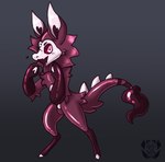 ambiguous_gender anthro eyebrows featureless_crotch grey_background heart_symbol hooves latex logo looking_at_viewer nude one_eye_closed open_mouth open_smile pink_eyes red_body red_sclera simple_background smile solo spiked_tail spikes spikes_(anatomy) standing tail tail_tuft tuft unguligrade white_hooves white_inner_ear white_spikes x_eyes gojiteeth litchi_(gojiteeth) latex_creature living_latex 2022 artist_logo digital_drawing_(artwork) digital_media_(artwork) full-length_portrait hi_res portrait shaded soft_shading watermark