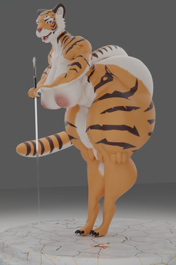 anthro big_breasts big_butt breasts butt female fur huge_breasts huge_butt huge_thighs hyper hyper_thighs muscular muscular_female nude simple_background solo thick_thighs wide_hips raguda felid mammal pantherine tiger 2:3 3d_(artwork) digital_media_(artwork) hi_res