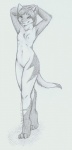 anthro biped breasts casual_nudity claws female fur looking_at_viewer nipples nude raised_arm small_breasts smile solo standing tail tuft wide_hips ajna sable_(ivory-raven) canid canine mammal 2009 monochrome traditional_media_(artwork)