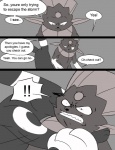 angry black_and_white cave claws comic dialogue duo eeveelution english_text female feral generation_2_pokemon generation_4_pokemon greyscale inside male monochrome nintendo pokemon pokemon_(species) tderek99 teeth text umbreon weavile winter