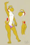 anthro anthrofied butt clothed clothing genitals grin male penis raised_arm smile solo standing topless underwear lewd_lotl mario_bros nintendo dinosaur prehistoric_species reptile scalie yellow_yoshi yoshi 2019 2:3 digital_media_(artwork) hi_res multiple_images sketch