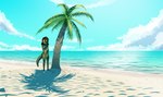 anthro beach breasts brown_hair brown_markings brown_nipples cloud countershade_torso countershading covering covering_crotch detailed_background female green_body hair markings nipples nude palm_tree plant sea seaside sky solo tree water artesderatzyu iguana iguanid lizard reptile scalie absurd_res hi_res