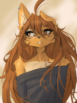 anthro biped breasts brown_eyes brown_hair clothing countershade_torso countershading ear_piercing eyelashes female freckled_ears freckled_face freckled_shoulders freckles fur hair inner_ear_fluff long_eyelashes long_hair looking_aside neck_tattoo piercing solo tan_body tan_fur tattoo teeth topwear tuft tinygaypirate apogee_(tinygaypirate) canid canine canis domestic_dog mammal 2025 3:4 digital_drawing_(artwork) digital_media_(artwork) hi_res