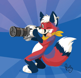abstract_background anthro black_body black_fur black_nose black_tail camera dipstick_tail ear_piercing ear_ring fur hair holding_camera holding_object kerchief male markings neckerchief neckwear notched_ear nude one_eye_closed open_mouth open_smile piercing purple_body purple_fur purple_tail red_body red_fur red_tail ring_piercing short_hair smile solo standing tail tail_markings white_body white_fur white_hair white_tail yellow_eyes yellow_kerchief yellow_neckerchief young young_anthro young_male pandapaco canid canine fox mammal