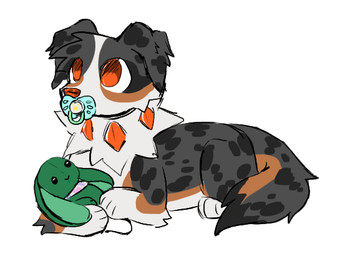 ambiguous_gender button_(fastener) button_eyes dipstick_tail feral floppy_ears fluffy fluffy_tail folded_ears fur markings neck_tuft object_in_mouth orange_eyes pacifier pacifier_in_mouth plushie solo spotted_nose tail tail_markings tuft vedacia nintendo pokemon wren_(veevobyte) australian_shepherd canid canine canis domestic_dog domestic_rabbit generation_7_pokemon herding_dog lagomorph leporid lop_rabbit mammal oryctolagus pastoral_dog pokemon_(species) rabbit rockruff sheepdog colored digital_media_(artwork) sketch nonbinary_(lore)