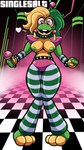 anthro big_breasts breasts camel_toe clothed clothing electronics female fingers legwear looking_at_viewer machine microphone nipples open_mouth open_smile panties pattern_clothing pattern_legwear smile solo striped_clothing striped_legwear stripes topless underwear singlesalt five_nights_at_freddy's freddy_fazbear's_pizzeria_simulator scottgames happy_frog_(fnaf) amphibian animatronic frog robot 2022 9:16 absurd_res digital_media_(artwork) hi_res