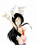 areola big_breasts black_hair breasts clothed clothing female green_eyes hair legwear long_hair navel necktie nipples panties pose raised_arm solo thigh_highs topless underwear jago_dibuja animal_humanoid humanoid lagomorph lagomorph_humanoid leporid_humanoid mammal mammal_humanoid rabbit_humanoid absurd_res hi_res