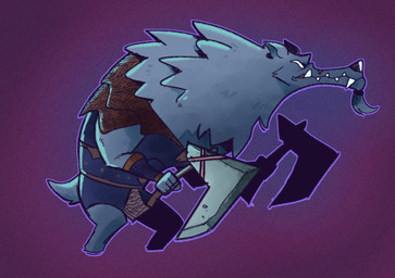 anthro axe clothed clothing fur hatchet holding_object long_snout male melee_weapon neck_tuft snout solo standing tail tuft weapon riversausage armello league_of_geeks fang_(armello) canid canine canis mammal wolf 2026 digital_media_(artwork)