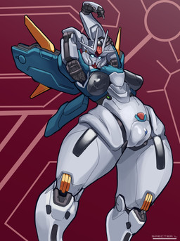 air_vent antennae_(anatomy) arched_back arms_stretched black_breasts blue_clitoris blue_eyes blue_torso breasts clitoris curvy_figure female genitals innie_vulva jet_pack looking_at_viewer machine mecha non-mammal_breasts not_furry red_background robotic_arms robotic_legs seductive simple_background solo stretching thick_thighs thrusters vulva white_body wide_hips specter_l gundam_aerial gundam_aerial_rebuild mobile_suit robot absurd_res hi_res