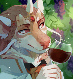 anthro black_sclera clothing container cup drinking_glass eyelashes female food fruit fur glass glass_container glass_cup grape holding_container holding_cup holding_drinking_glass holding_object holding_wine_glass horn jewelry looking_at_viewer mouth_closed narrowed_eyes neck_tuft no_pupils orange_body orange_fur orange_horn plant red_nose small_horn solo topwear tuft unsigned white_body white_clothing white_eyes white_fur white_horn white_topwear wine_glass corzh77 mythology dragon furred_dragon furred_scalie mythological_creature mythological_scalie scalie absurd_res bust_portrait hi_res portrait