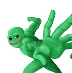 anthro brown_eyes impending_violence lips male muscular muscular_anthro muscular_male red_lips simple_background smile solo white_background unknown_artist pepe_the_frog amphibian frog meme