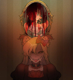 accessory blood bodily_fluids bow_(feature) bow_accessory bow_ribbon clothing dress fangs female hair_accessory hair_bow hair_ribbon painting_(object) red_eyes ribbons sharp_teeth solo teeth tongue tongue_out tusks glacierclear foxtrot_(glacierclear) strawberry_cheesecake_(glacierclear) animal_humanoid canid canid_humanoid canine canine_humanoid fox_humanoid humanoid mammal mammal_humanoid vampire 2022 absurd_res digital_media_(artwork) hi_res