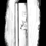 1:1 anthro bathroom beastars canid canine canis comic door hi_res hladilnik legoshi_(beastars) male mammal monochrome solo wolf